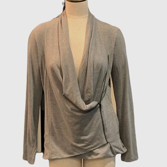 Forever 21 M Draped Collar Asymmetric Zip Casual Jacket Gray Pockets 194H - Picture 4 of 8